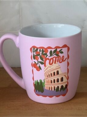 Punch Studio Pink Rome Ceramic Mug with Orange, Green and Purple Accents